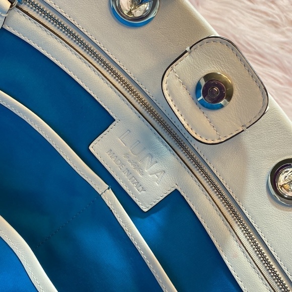 Luna by LaVoie Alex Bianco White Leather Tote Handbag - Picture 13 of 13